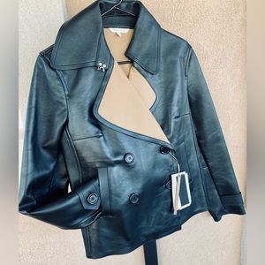 🤩 Stunning 🤩 NEW BLACK LEATHER JACKET 💖 Camel lining - GORGEOUS 🤩